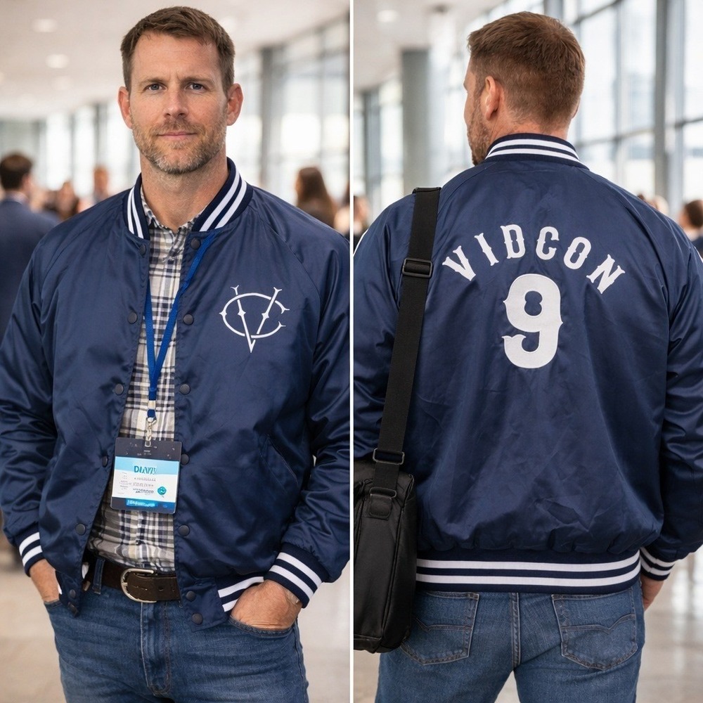Cardinal Mens VidCon 9 Bomber Jacket Navy Blue‎ Satin Varsity Snap Front Size M